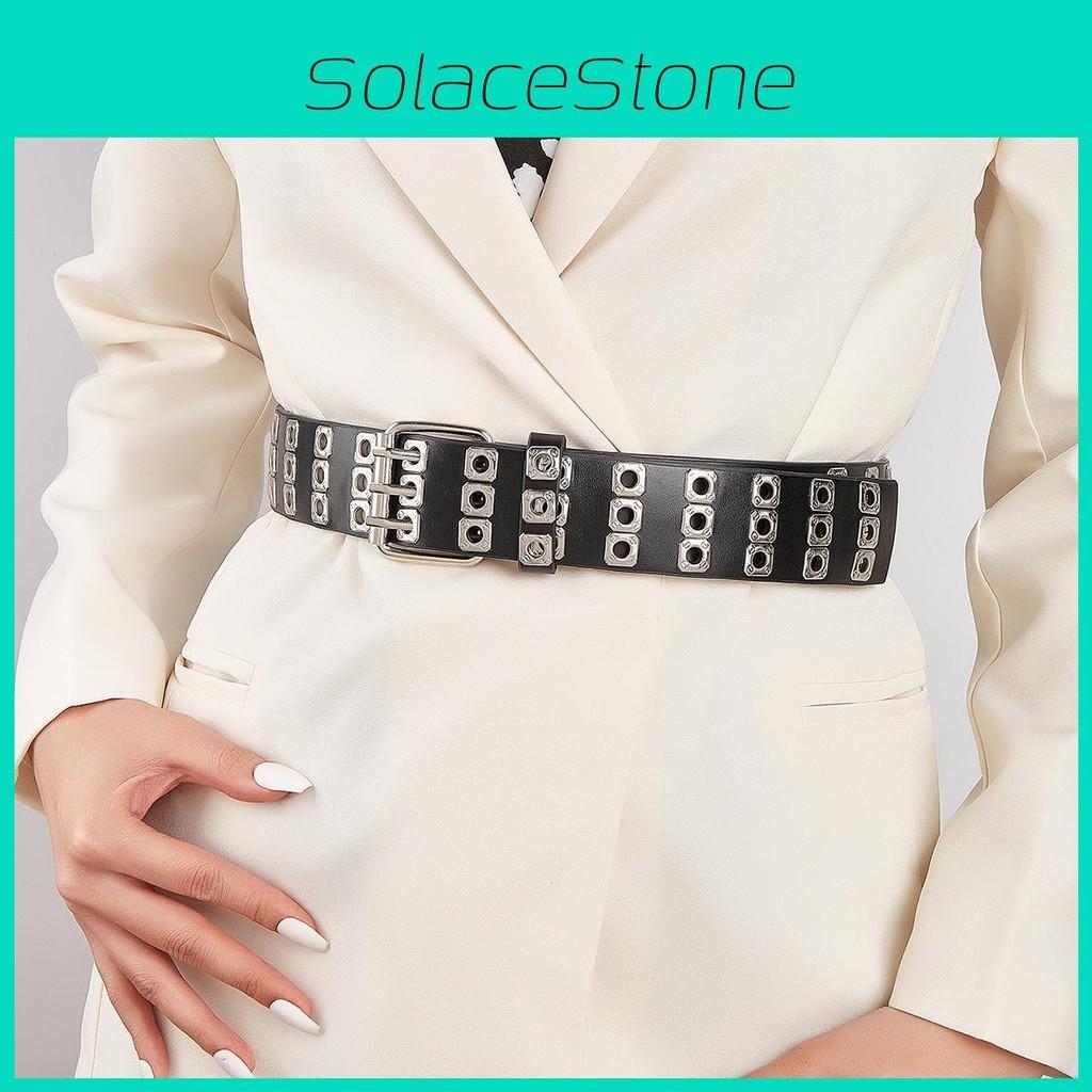 Double Row Retro Belt Iron Buckle Hollow Pattern Stylish Jeans Streetwear Looks