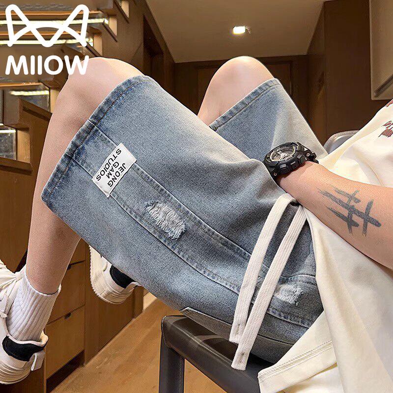 MiiOW Men s Summer Loose Straight Denim Shorts L