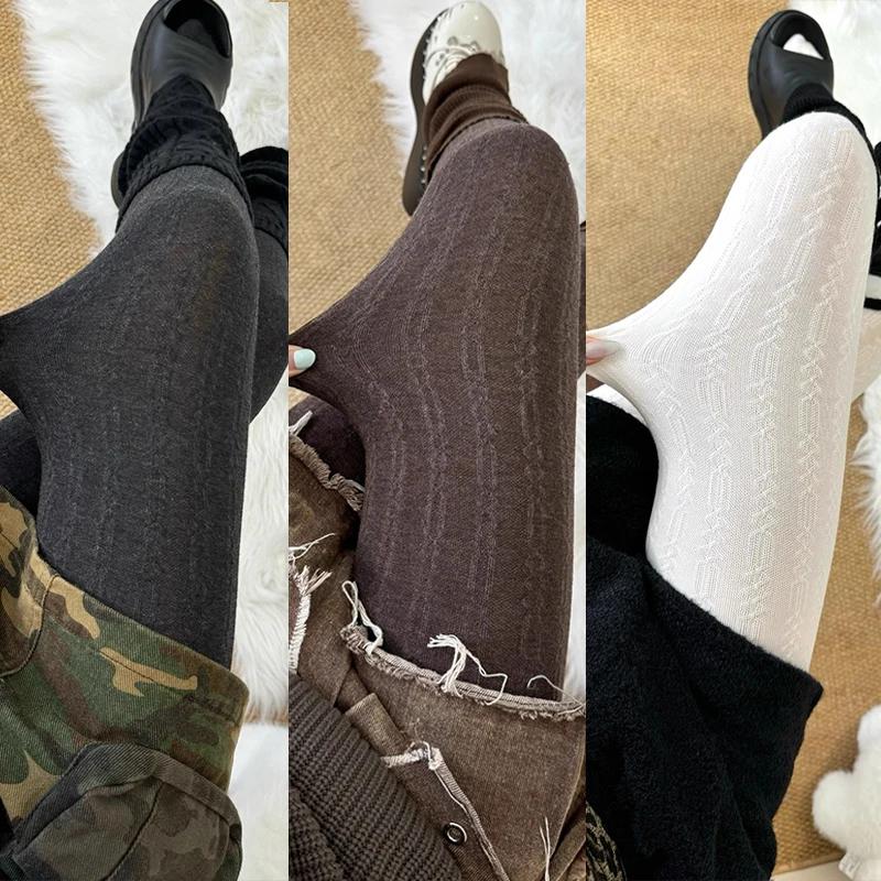 5colors Vertical Striped Tights Lolita JK Style Women Retro Knitted Leggings Thermal Slimming Pantyhose Trendy Stocking Leggings