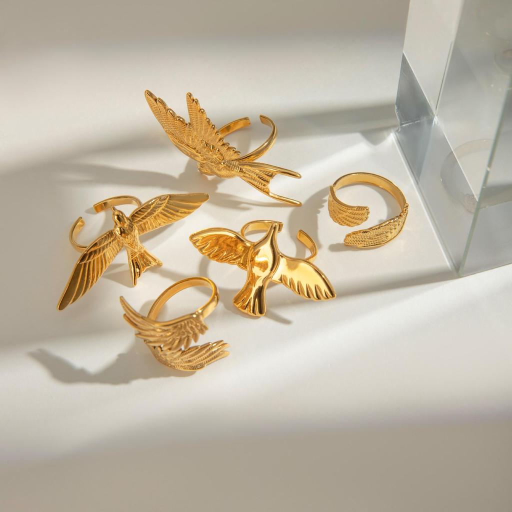 Stainless Steel Winged Peace Dove Retro Open Ring