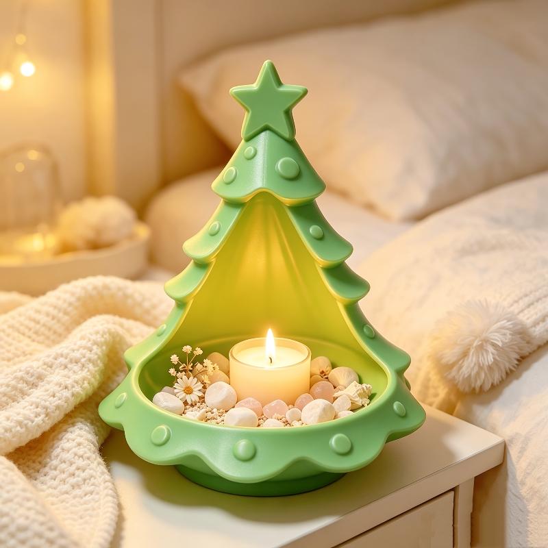 3D Printed Christmas Tree Candy Dish Tea Light Holder, Plastic Multifunctional Storage Bowl, Holiday Desktop Decoration Ornament
