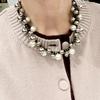 Autumn/Winter 2025 Silver Pearl Patchwork Necklace - Beaded Clavicle Chain Accessory