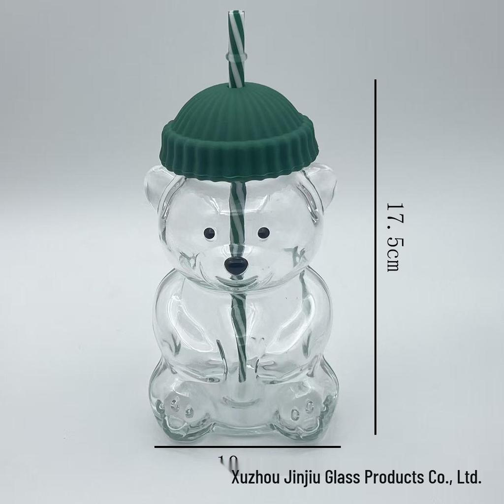 Kubek Kreskówkowy Niedźwiedź z Pokrywką i Słomką - Gorący Produkt Kubek do Kawy