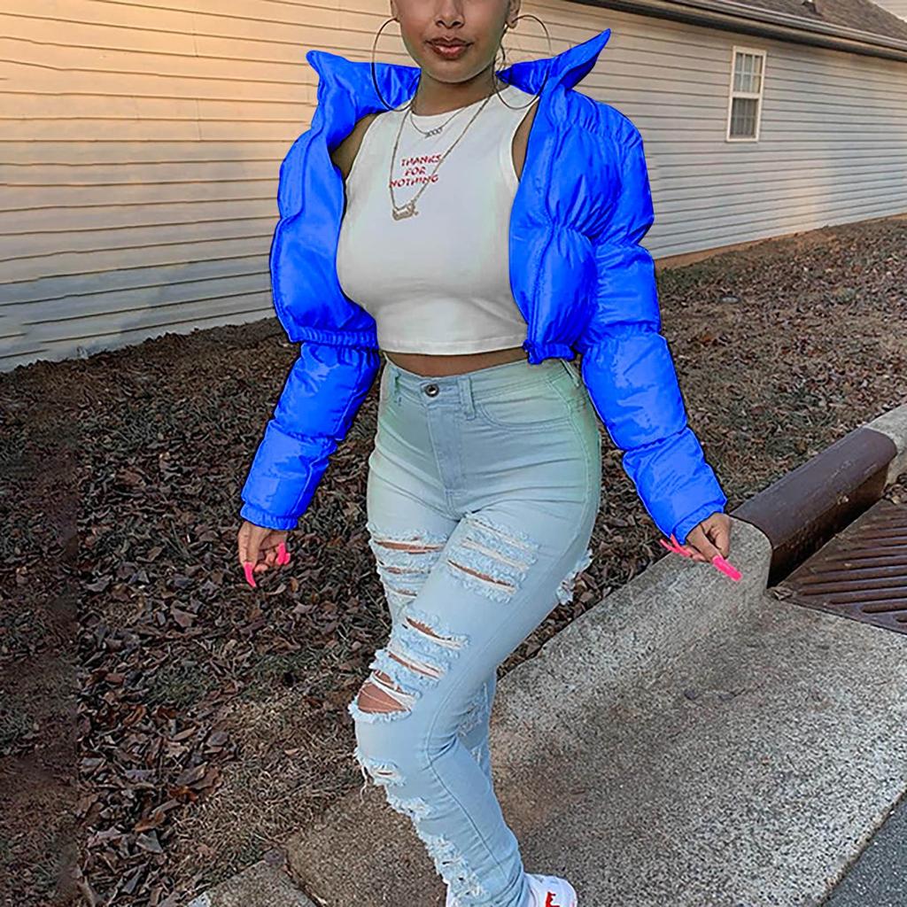 Women's  And Winter Solid Mirror Zipper Solid Mirror-Pu-Leather Stand Collar Cardigan  Jacket