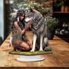Charming Wolf Girl and Tribal Sign, Home Tabletop Decorations, Nurseries, Home Desk Living Room  Decoration, Restaurant Shop Decor, Farmhouse Lake