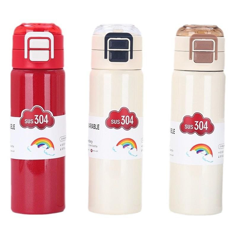 New Thermos Cup New Stainless Steel Male and Female Students Large Capacity Bouncing Cup Hand In Hand To Carry Double Drinking Cups