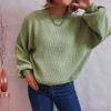 Autumn and Winter New Women's Solid Color Casual Shirt Round Neck Lantern Sleeve Short Knit Pullover Sweater Woman