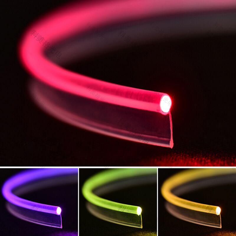 Dia.3mm T-type Invisible Skirt Side Glow Fiber Optic Cable DIY w/Skirt Fin Car Pickup light RGB lighting Decor Milk/Transparent