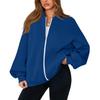 Women's Fashion Long Sleeve Color V-Neck Loose Oversize Zipper Jacket