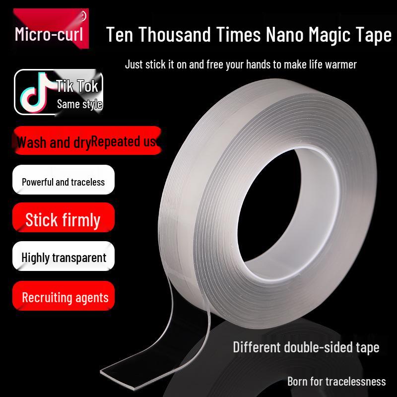 Nano Transparent Double-Sided Acrylic Tape: Waterproof, Traceless, High Temperature Resistant, Washable & Reusable. 0.5mm thick * 10mm wide * 1m long