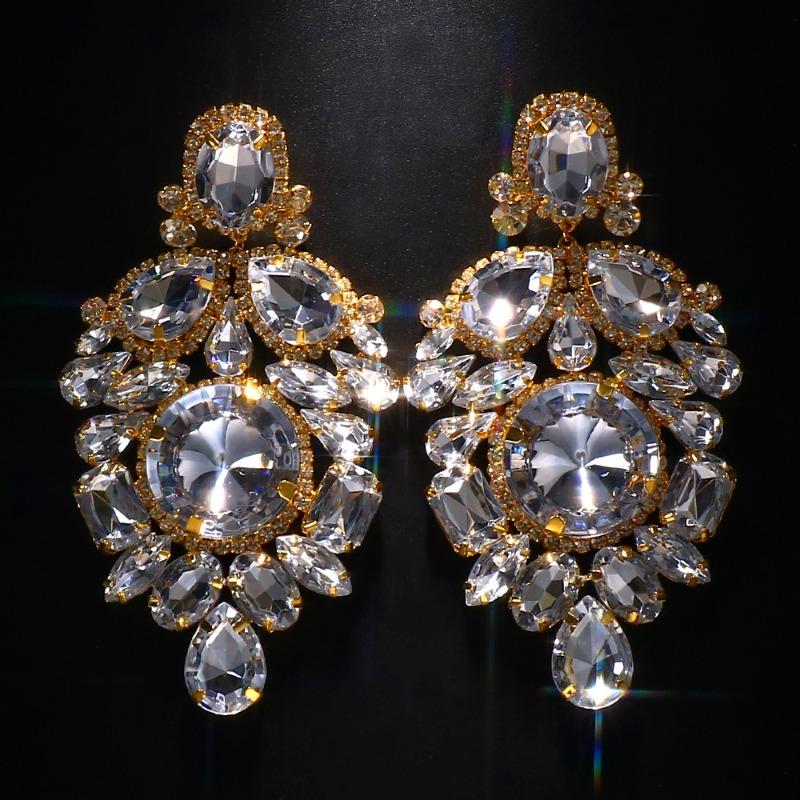 

Серьги со стразами, Персонализированные преувеличенные геометрические серьги, Ретро аксессуары Женские серьги Silver Plated зелёный