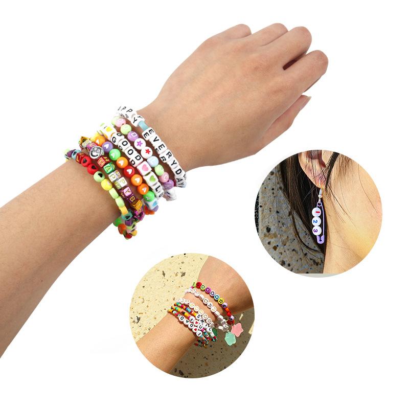 Acrylic DIY Cube Square Heart Printed Big Hole Beads for Bracelet Making Jewelry Findings