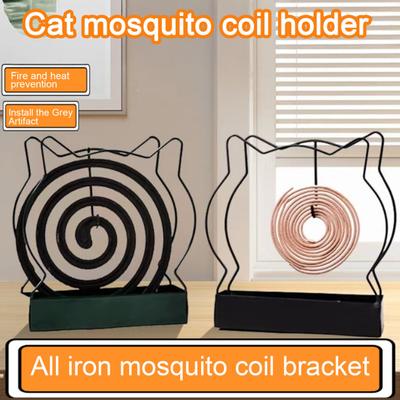 Metal Incense Coil Holder with Ash Catcher Tray Cat Ear Pine Tree Repellent Spiral Incense Hanger Stand Portable Incense Burner Decoration