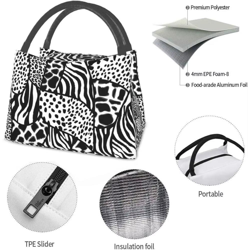 Zebra Pattern Lunch Bag Thermal Tote Bag for Men Women Lunch Box Reusable Insulated Lunch Container for Work Pinic Travel