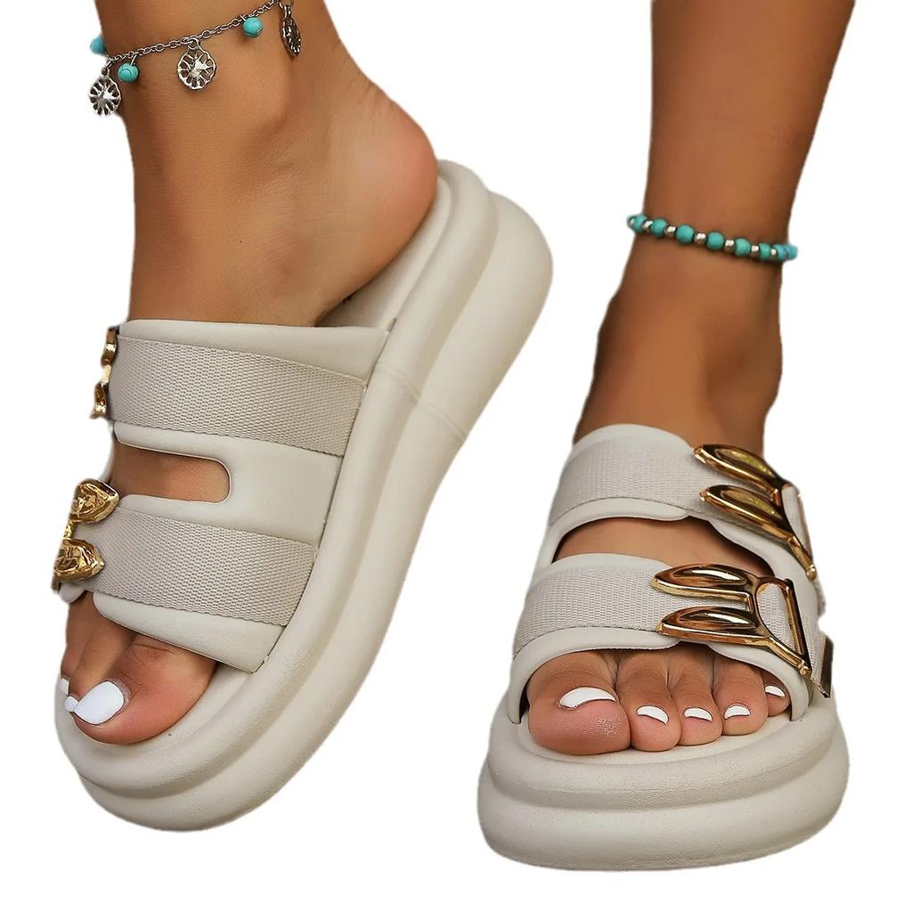 Fashion Women's Shoes Summer Foreign Trade New One Word Thick Soled Slippers Comfortable Soft Soled Slippers Outside Casual Sandals