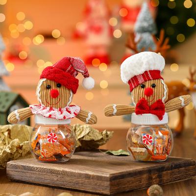 Gingerbread Plastic Candy Jars Cute Cartoon Christmas Candy Box Treat Jar Reusable Holiday Decor for Candy Cookie Goody Tea Storage