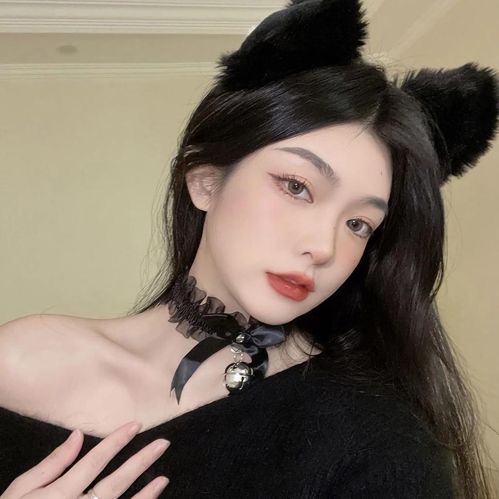 LEISURE CLUB Halloween Cat Ear Headband, Glowing White Choker with Bell, Cute Cat Ear Cosplay Accessory for Adults and Kids, Cute Hair Ornament,