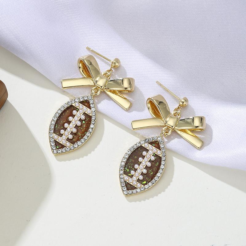 Exquisite Sparkling Inlaid Zircon Bow Oval Pendant Earrings, Women s Retro Trendy Holiday Party Zircon Gifts