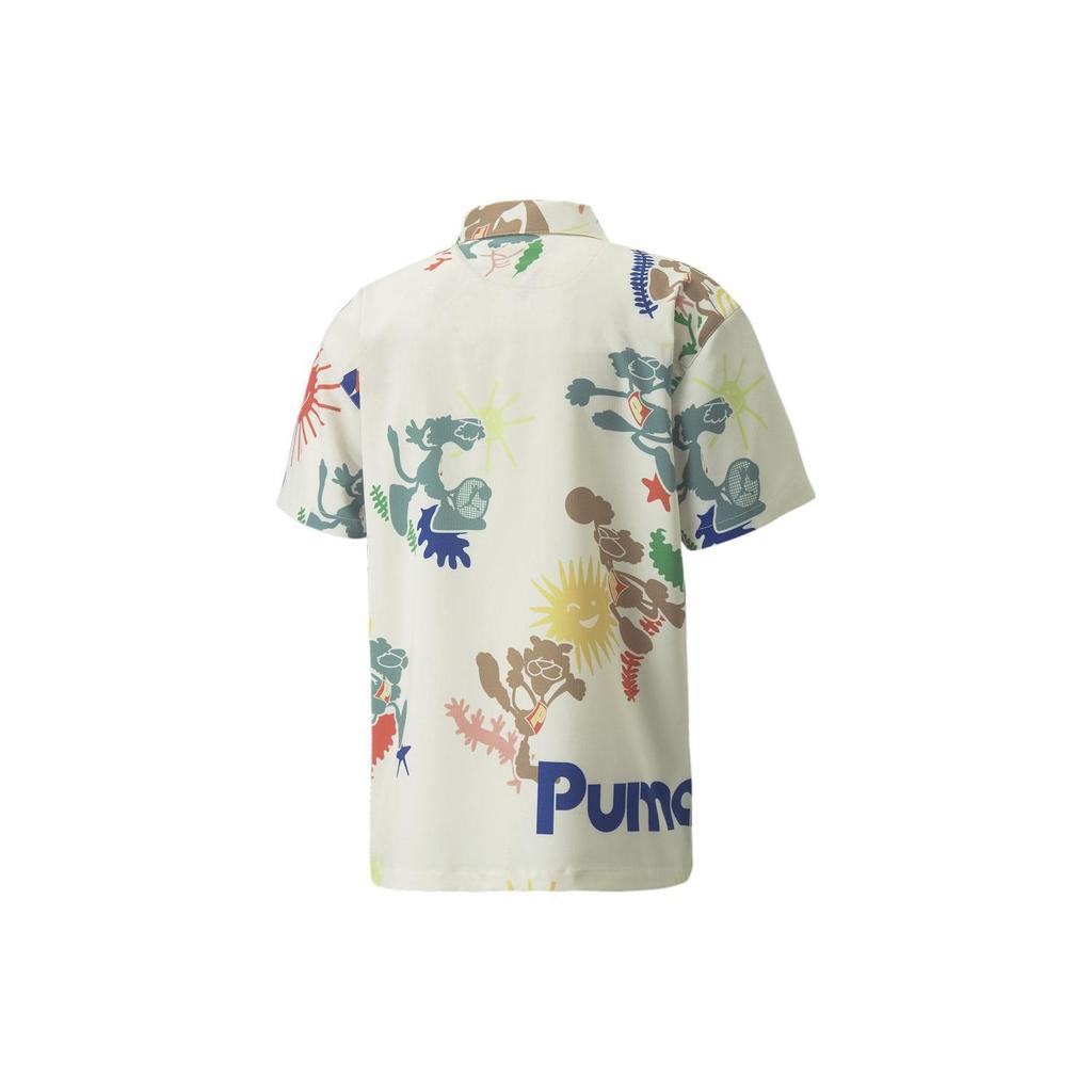 Puma Adventure Planet Aop Letter Print Square Neck Short Sleeve Shirt Men Shirts White 533484-65