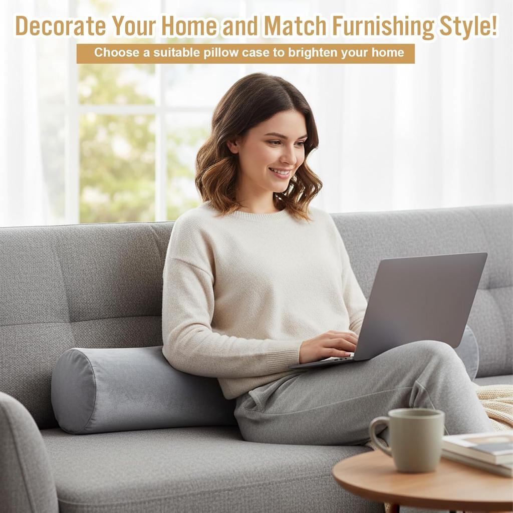 Round Body Pillow Cover, 7.9 X 47Inch/20 X 120cm Round Bolster Roll Body Pillowcase, Full Body Pillowcase with Zipper for Bedroom, Living Room (Only