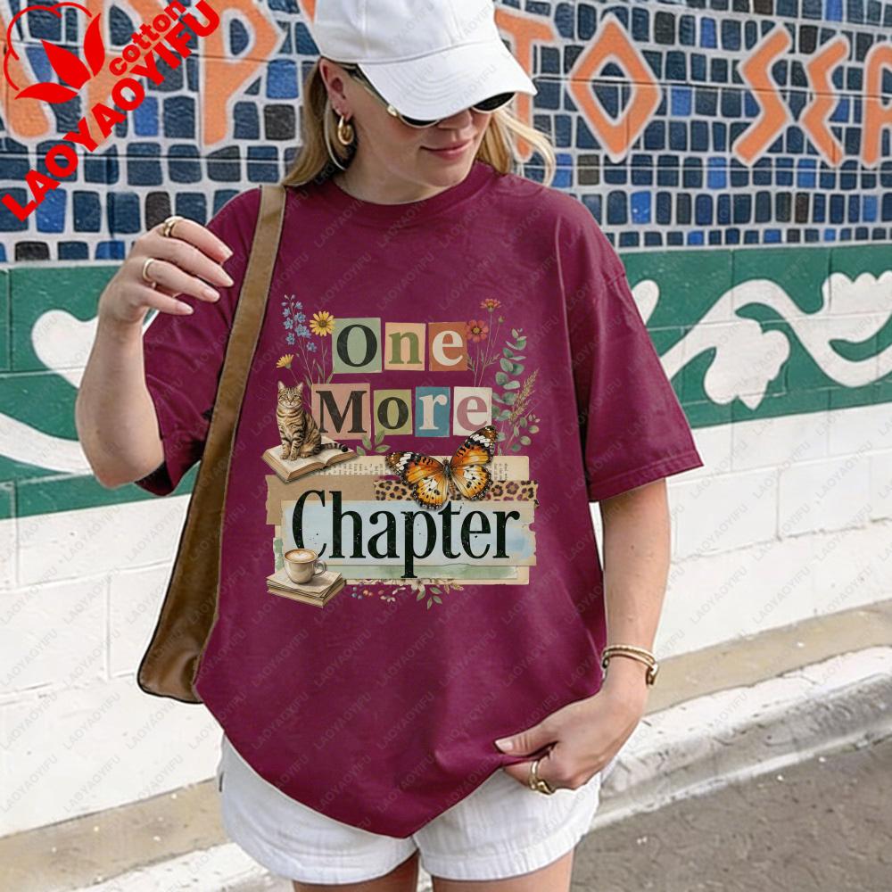 One More Chapter TShirt Book Lover Gift Cozy Literary Cat Reading Tee Bibliophile Shirt Unisex Casual Summer Cotton Short Sleeve S