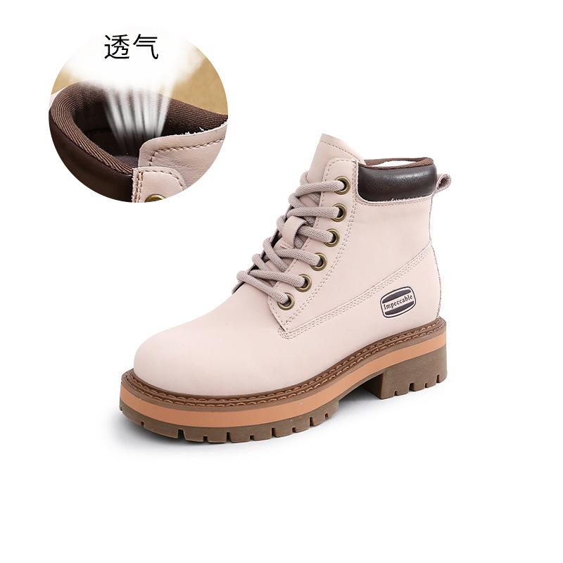 Leather rhubarb boots 2025 autumn and winter new Martin boots women's casual thin boots women's lace-up women's boots thick heel short boots