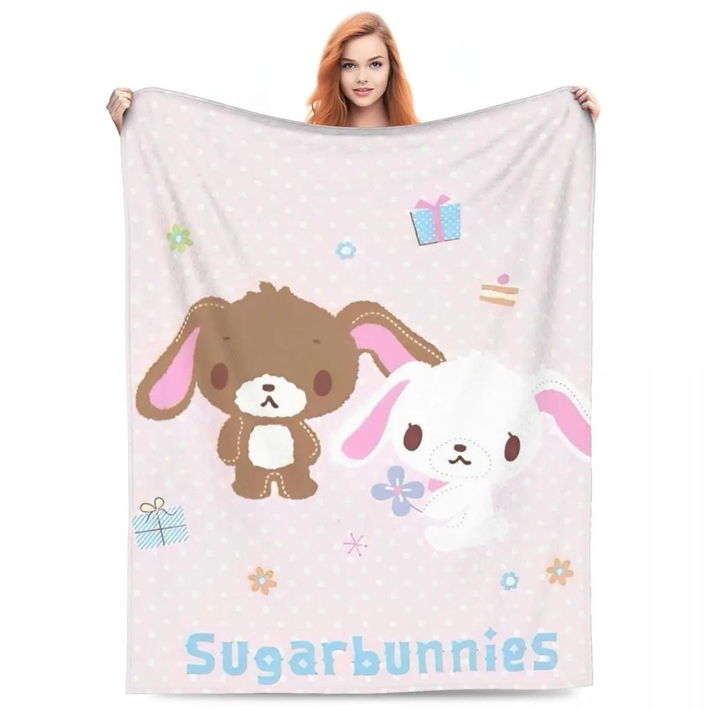 Cute Cartoon Bunny Print Flannel Throw Blanket – Super Warm Soft Plush Quilt for Sofa, Bedroom or Travel, Lightweight Fleece