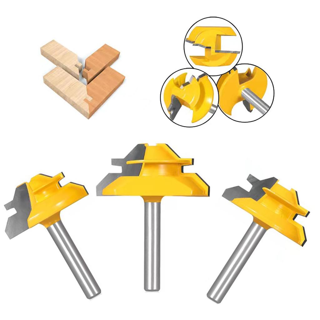 45 Degree Lock Miter Router Bit 3-Piece Set, for 31/64", 37/64",3/4" Cutting Height, 1/4 Inch Shank.Woodworking Tools Joint Router Bits (3PCS 1/4