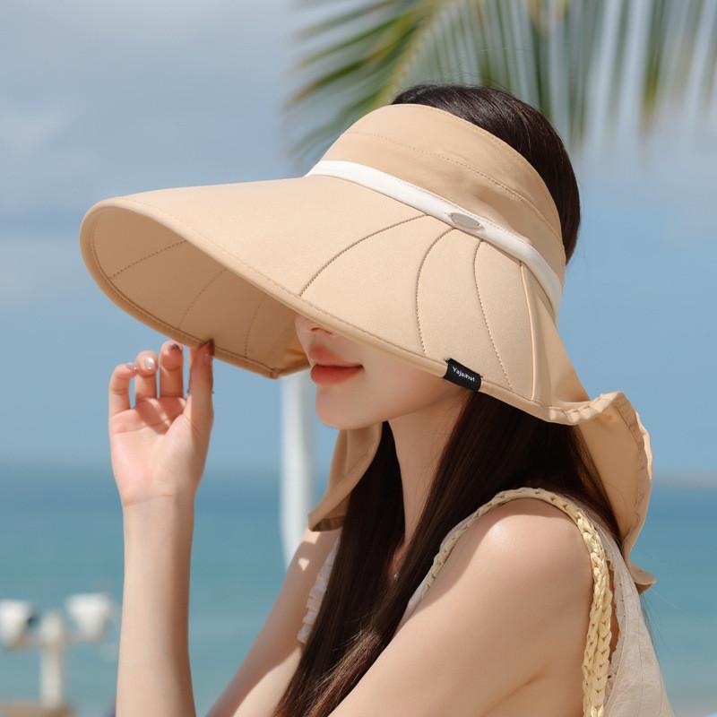 Summer Ice Silk Wide Brim Sun Hat With Neck Protection For Outdoor Travel