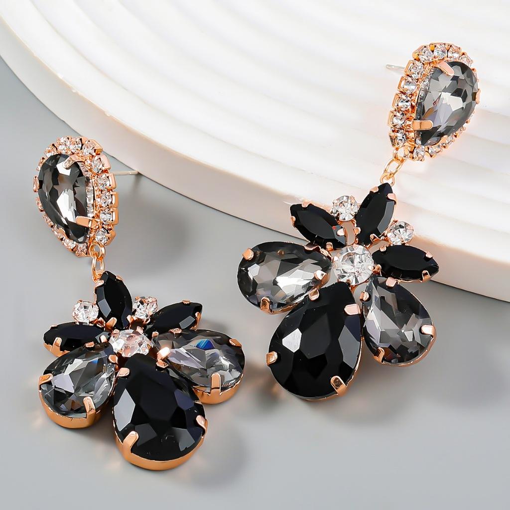 

Pinkdudu Champagne AB Crystal Floral Earrings Extravagant Dangle Earrings for Gala PD1821 чорний