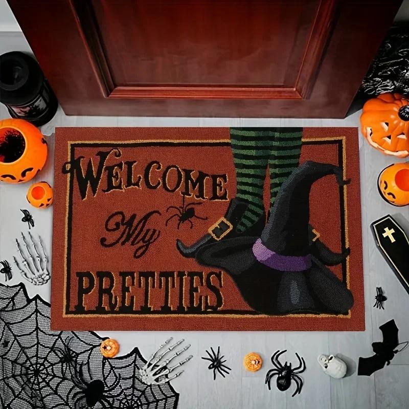 Haunted Mansion Door Halloween Decor Bat Bath Foolish Mortals Non-Slip Entrance Rug Carpet for RV Floor Washable Welcome Mat 40x60cm