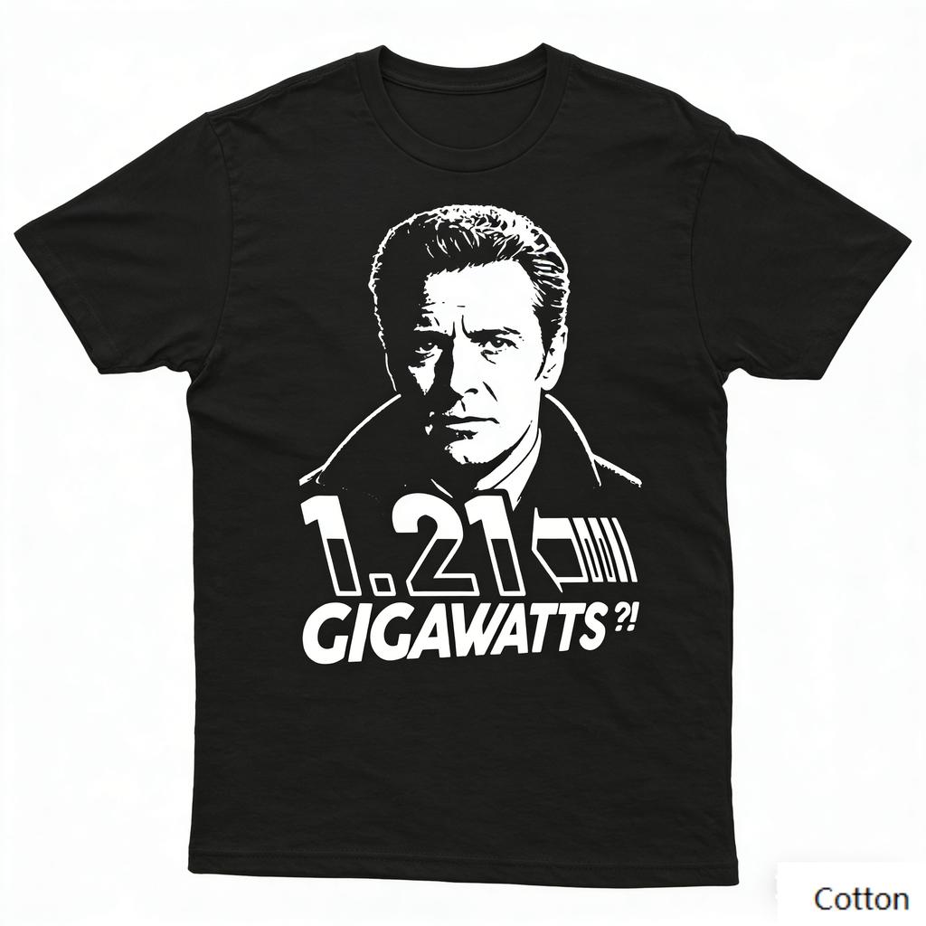 Vintage Back To The Future Inspired 121 Gigawatts Print Pure Cotton Crew Neck Tee Unisex Retro SciFi Streetwear Casual Short