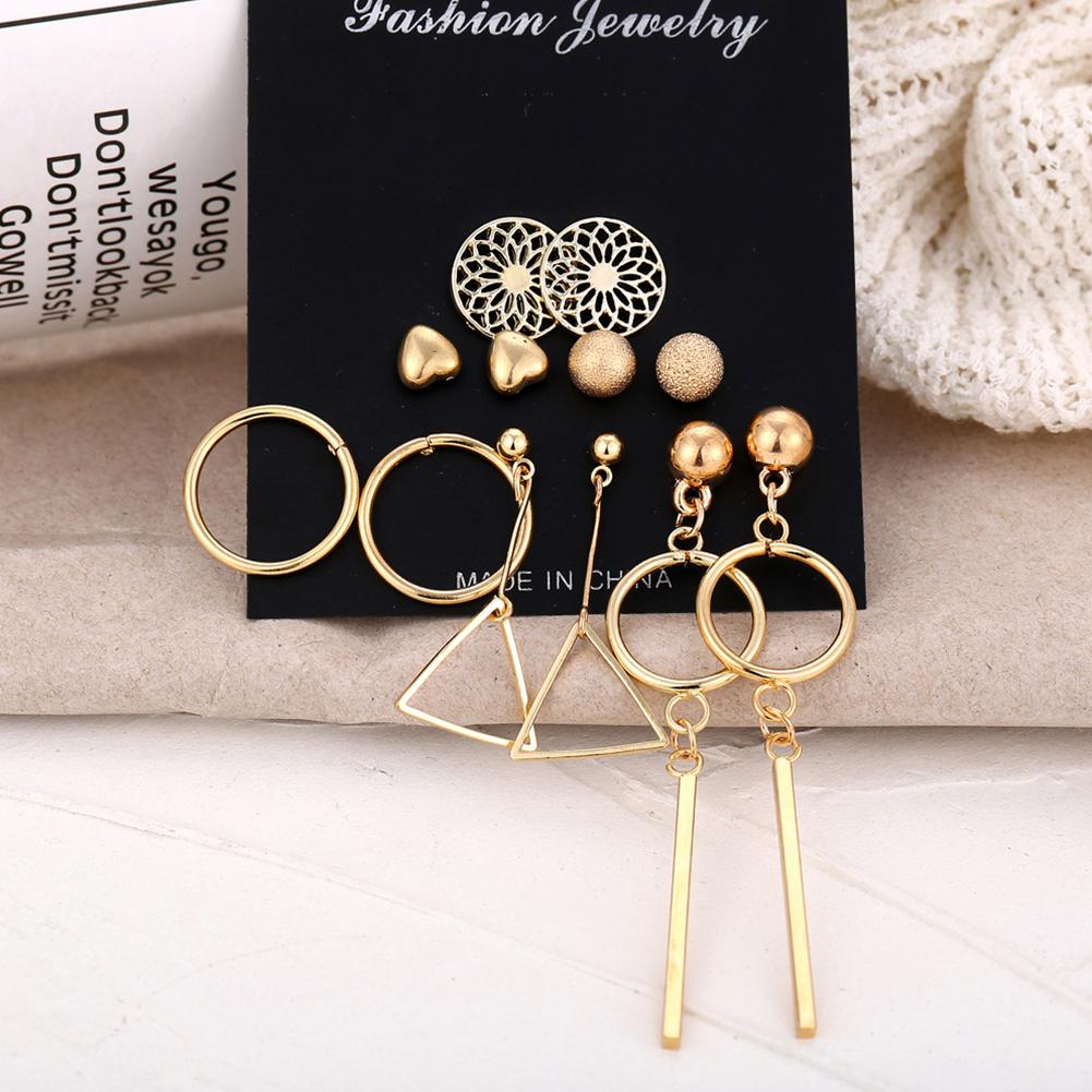 6 Pairs Women Fashion Hollow Out Geometry Fringed Ear Stud Set
