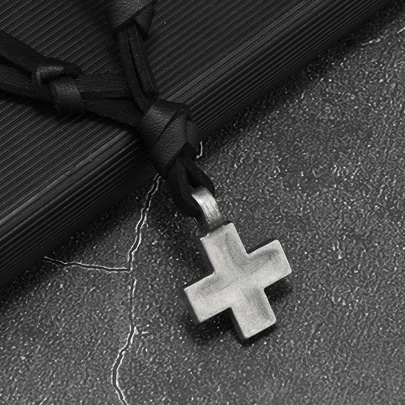 Alloy Cross Necklace Vintage Woven Leather Personality Jewelry For Men Women Cross Trend Element