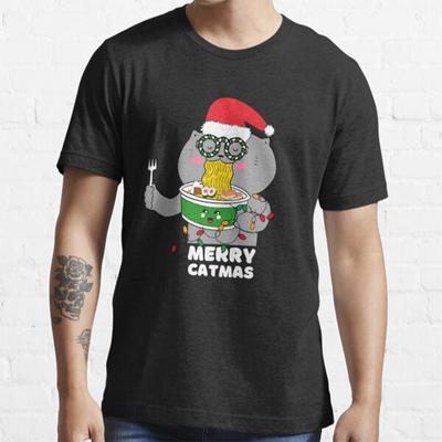 Plus Size S-3XL Vintage Merry Catmas Printed T-shirt  Men's Tops Fashion Clothes Tees