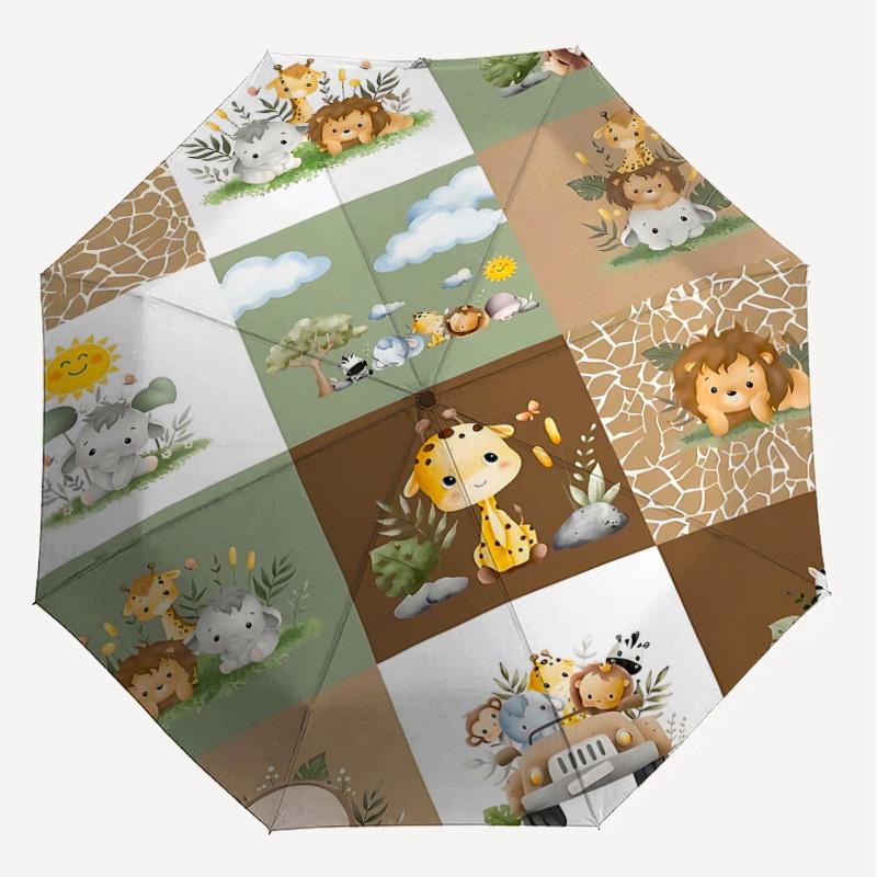 1PC Safari Animals Umbrella-8-Rib Reinforced, Automatic Open, Lightweight & Durable, Fashion Accessory for Outdoor, H0382