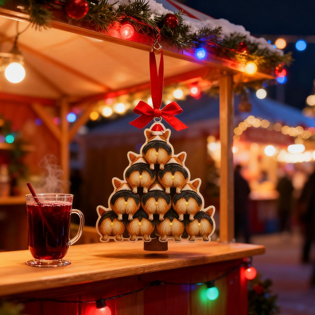 Acrylic Christmas Decor 2D Funny Dog Butt Stacking Xmas Tree Shaped Pendants for Tree Car Home Hanging Decor