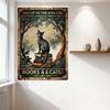 Vintage Whimsical Cat on Books Metal Sign - Gray Tabby Cat Tree Arch Retro Tin Sign for Home Cafe Bar Wall Decor, 'Who Up On Tim