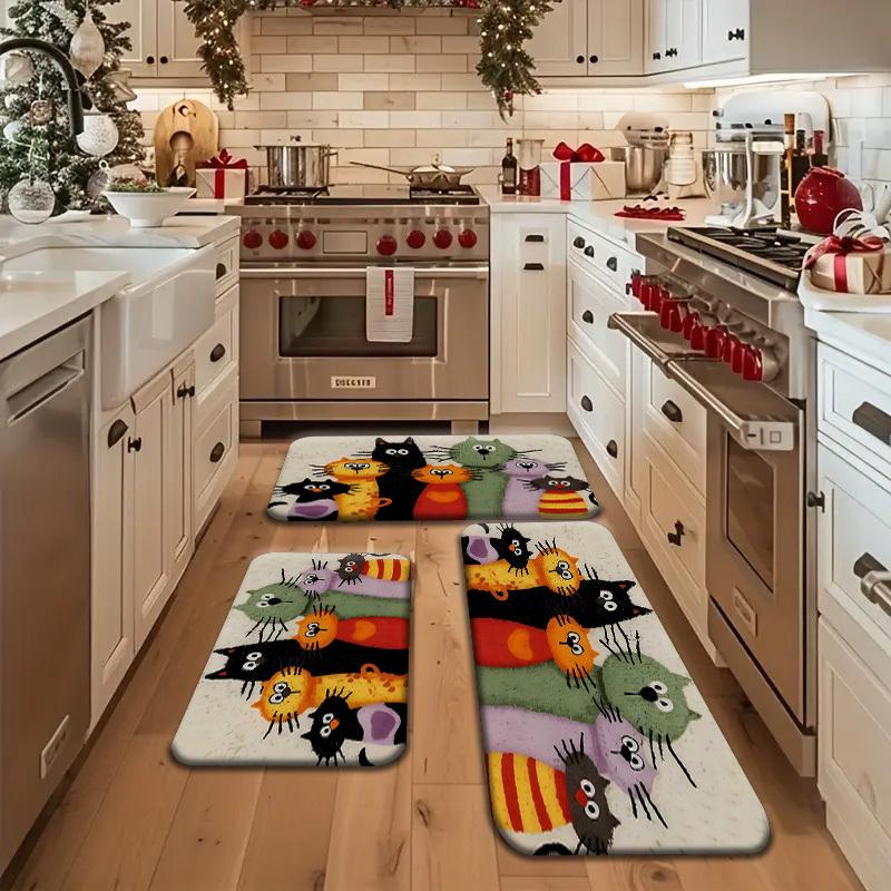 Adorable Cartoon Cat Family Carpet Welcome Mat Doormat Kitchen Rug Carpet for Live Room Bathroom Mat Rug for Bedroom Home