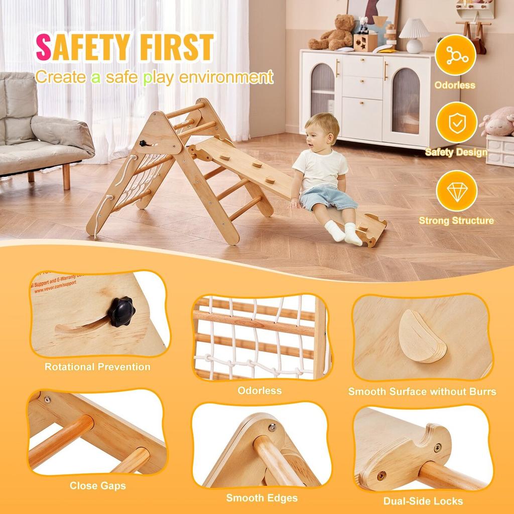 Pikler Triangle Set 4 in 1 Montessori Climbing Toys for Toddlers 1-3 Years