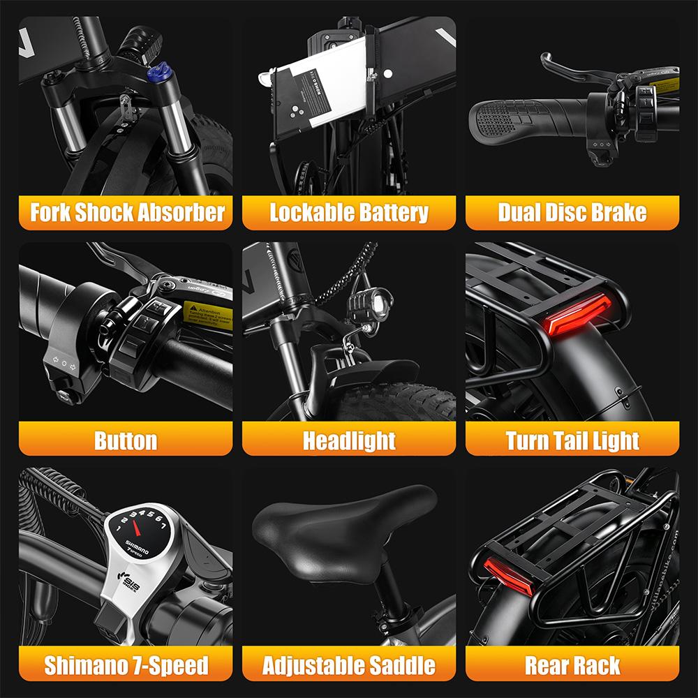 VITILAN Bicicletta Elettrica V3 20"x4.0" Motore di Picco 1200W Freno a Disco Idraulico 7 Velocità City E-Bike 48V 13AH Display LCD Velocità Massima 45Km/h