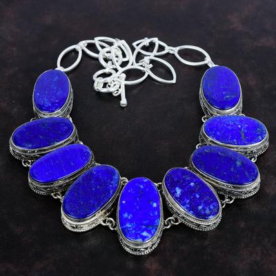 Lapis Lazuli Gemstone Necklace Vintage Jewelry 925 Sterling Silver Necklace Adjustable Chain Necklace Handmade Boho Jewelry Anniversary Gift