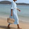 Spring/Summer New Style Elegant Casual Round-neck Long-sleeved Solid Color Women's Dress