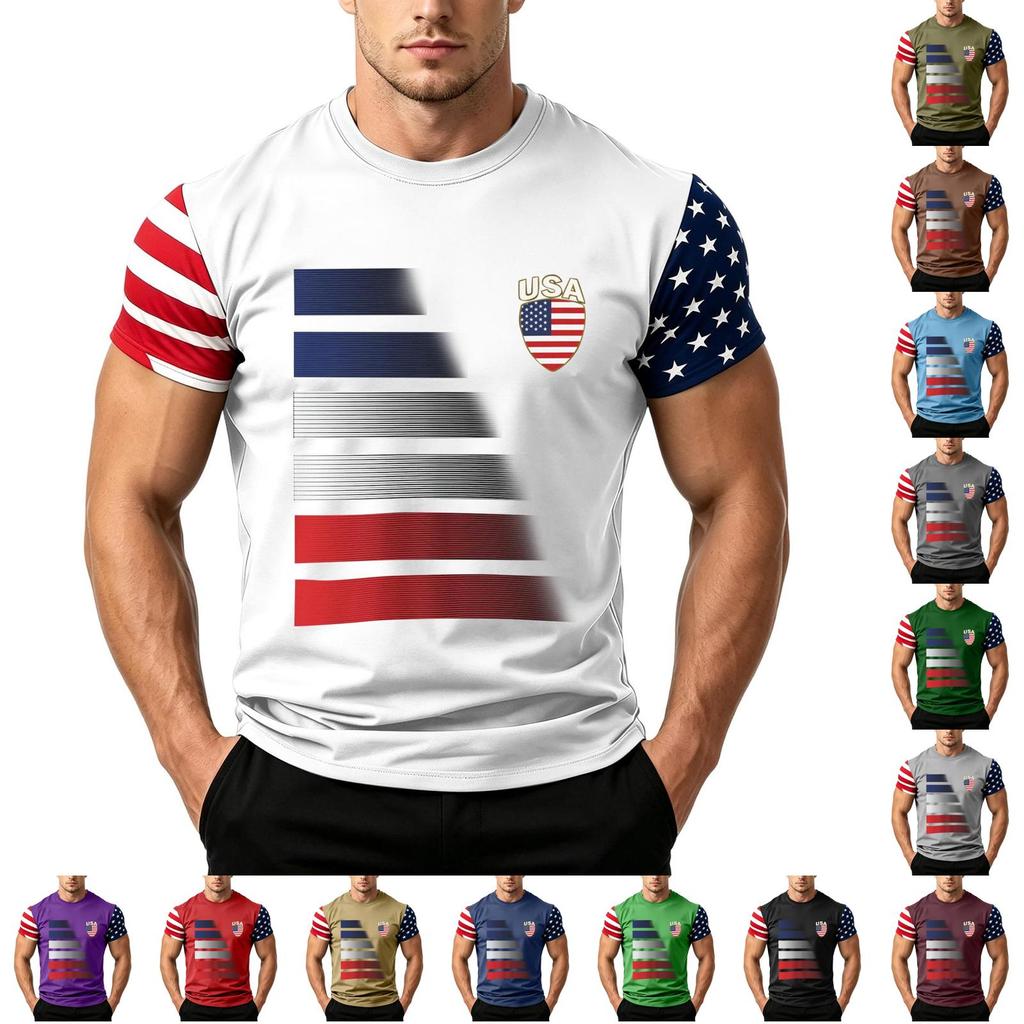 Men’s Short Sleeve T Shirt with USA Flag Print Loose Fit Crew Neck Top Comfortable Summer Casual Daily Wear for Men