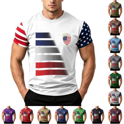 Men's Loose Fit Casual Short Sleeve T Shirt USA Flag Print Patriotic Summer Top for Daily Wear and Outdoor Activities