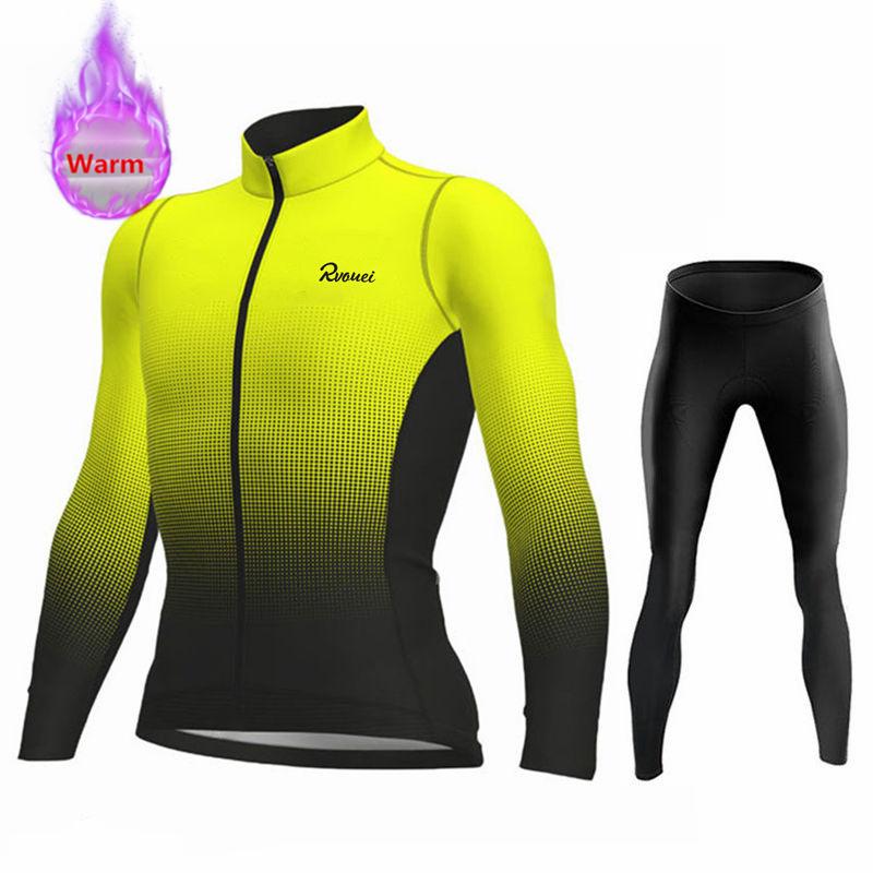

Rvouei Зимний комплект велоджерси с длинным рукавом и термофлисом, брюки-бибы, Ropa Ciclismo, велосипедная одежда, джерси для MTB, велосипедная форма 5XL