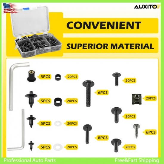 195x Комплект пластиковых болтов и винтов для мотоцикла, Body Bolt Screw, пластиковый бокс, универсальный