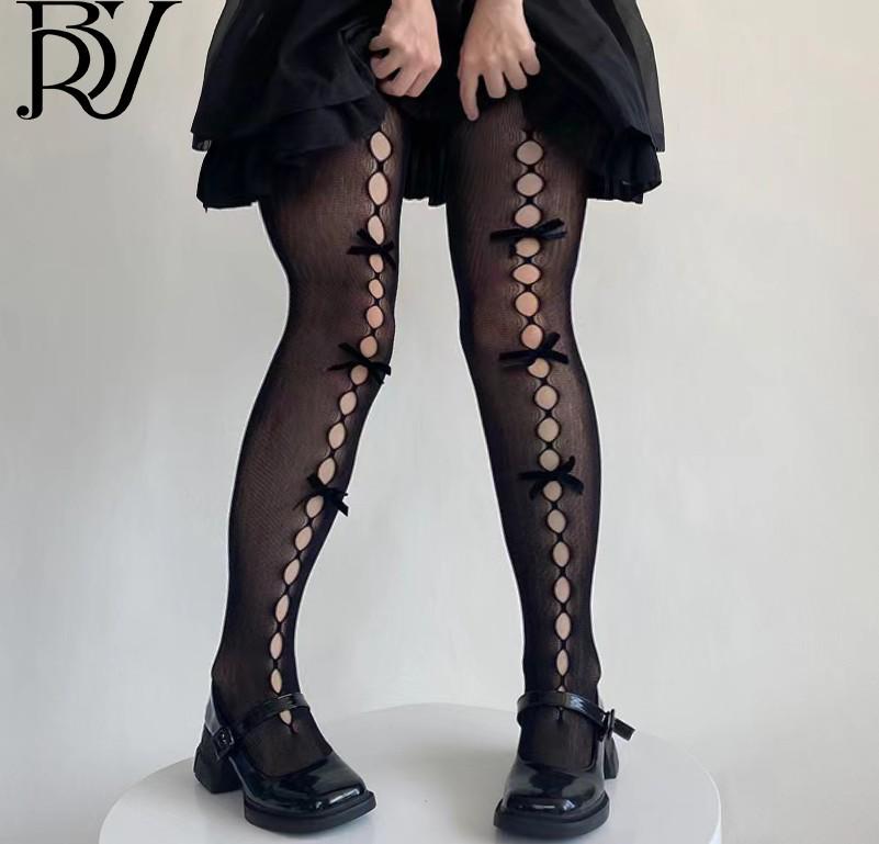 Lolita Bow Japanese JK White Fishnet Stockings - Sexy Hollow Pantyhose for Women