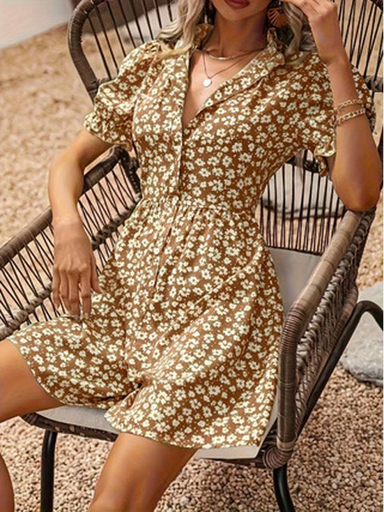 Temu Women's Daisy Print Puff Sleeve Jumpsuit - Fashionable Holiday Wear