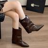 Brown Maillard Versatile Pointed Thick Heel Short Boots Children 2025 New Autumn Height-increasing and Thin Retro Trouser Boots